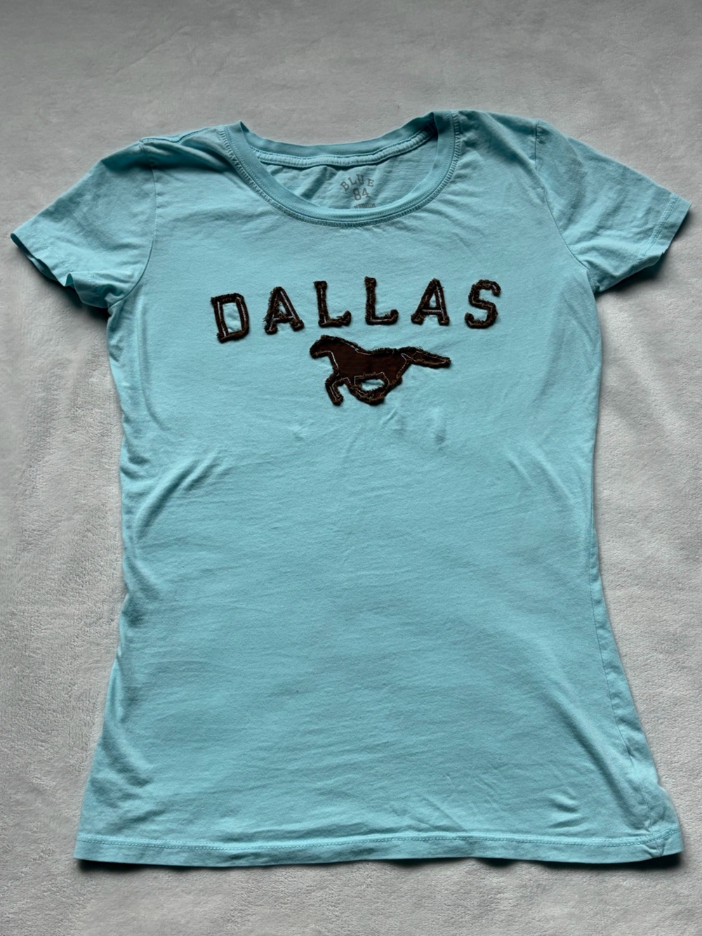 Blue 84 Light Blue 'Dallas' Tee with Brown Horse Applique